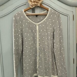 Talbots Gray Cardigan with Cream Polka Dots